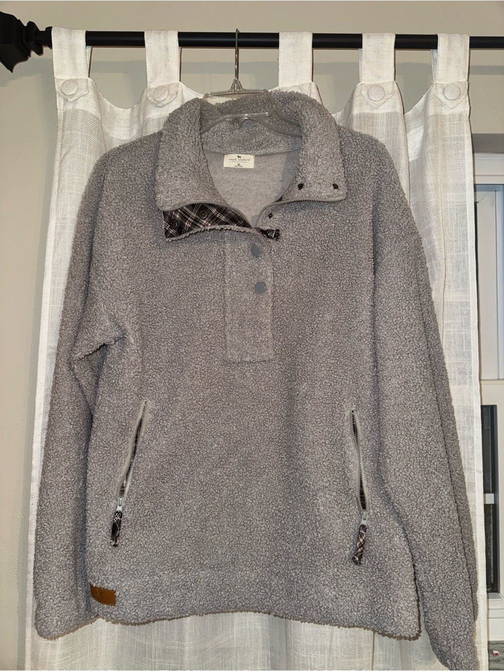 Simply Southern Sherpa Pullover XL Gray Snap Fleece Jacket